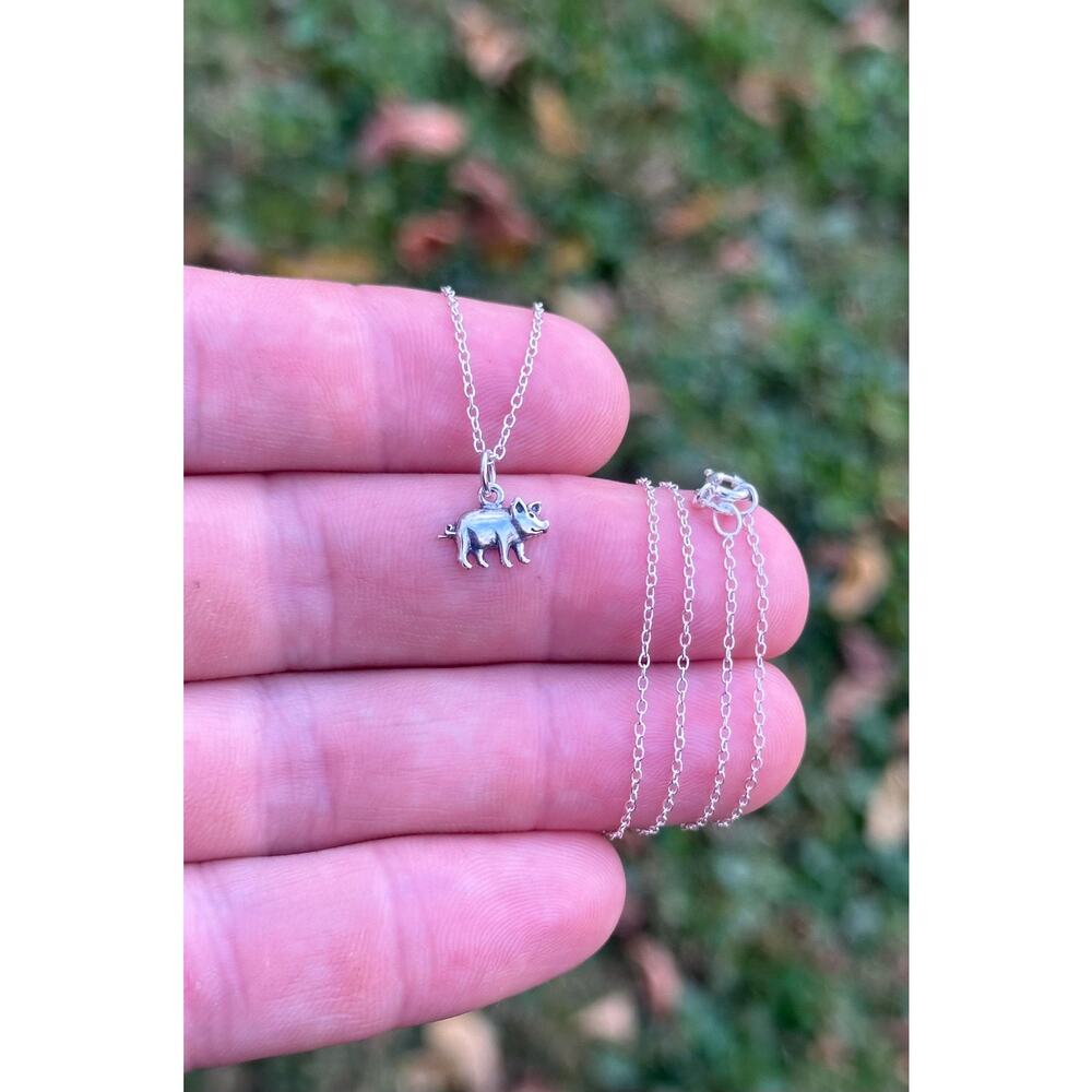 Sterling Silver Small Pig Necklace, Sterling Silver Small Pig Charm Necklace